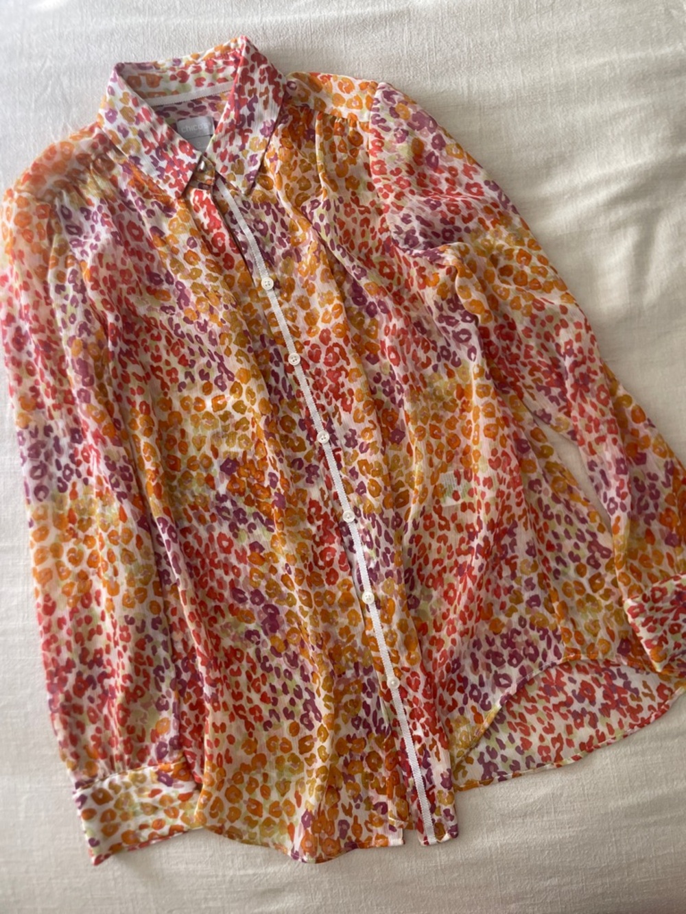 Chico's Multi-Color Sheer Button-Down Blouse